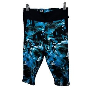BlackMilk Blue Crystal Geometric Print Cropped Capri Leggings Womens Size S